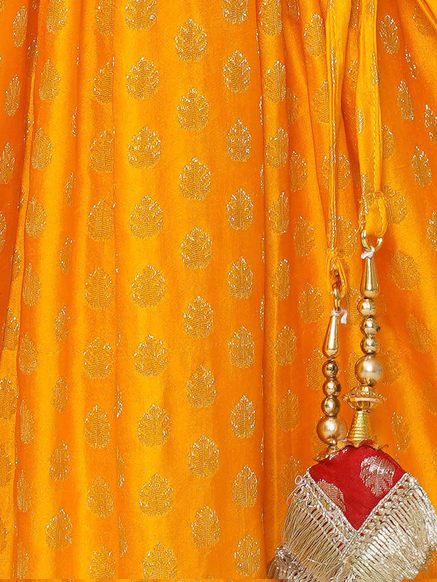 Yellow Poly Chanderi Half Sleeves Motif Print Lehenga Choli For Girls - AJ Dezines
