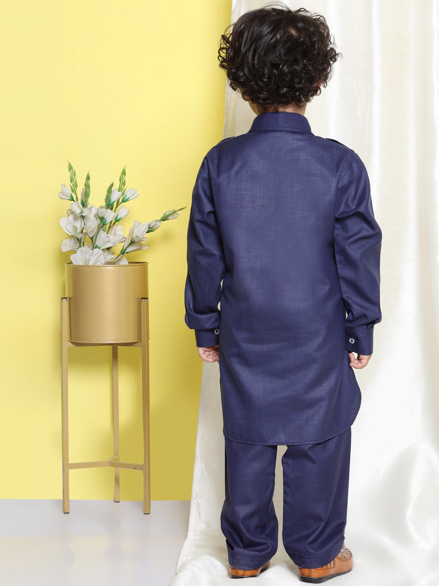 Boys Blue Solid Cotton Blend Pathani Suit Set for Kids - AJ Dezines
