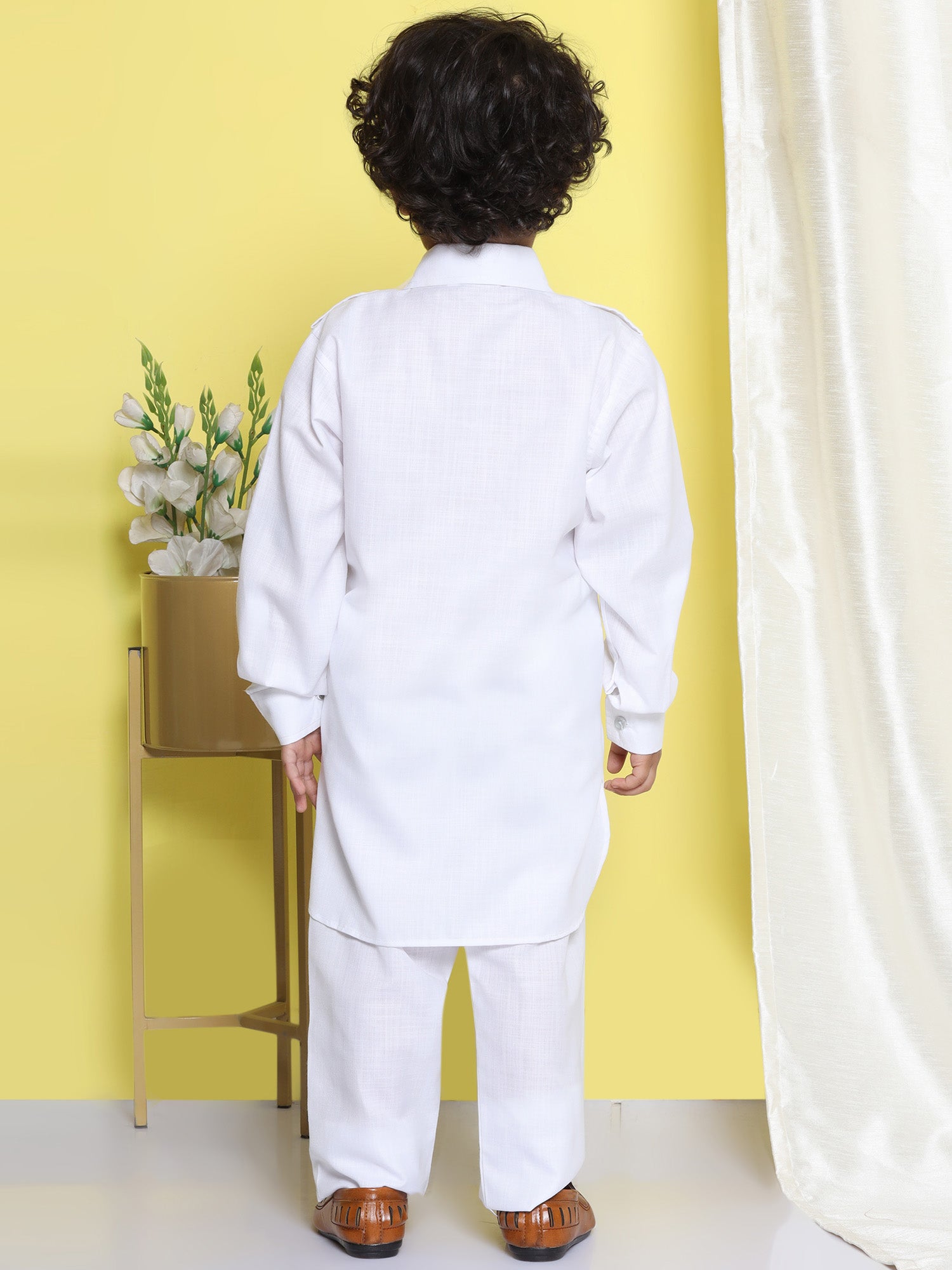 Holi Boys White Solid Cotton Blend Pathani Suit Set for Kids - AJ Dezines