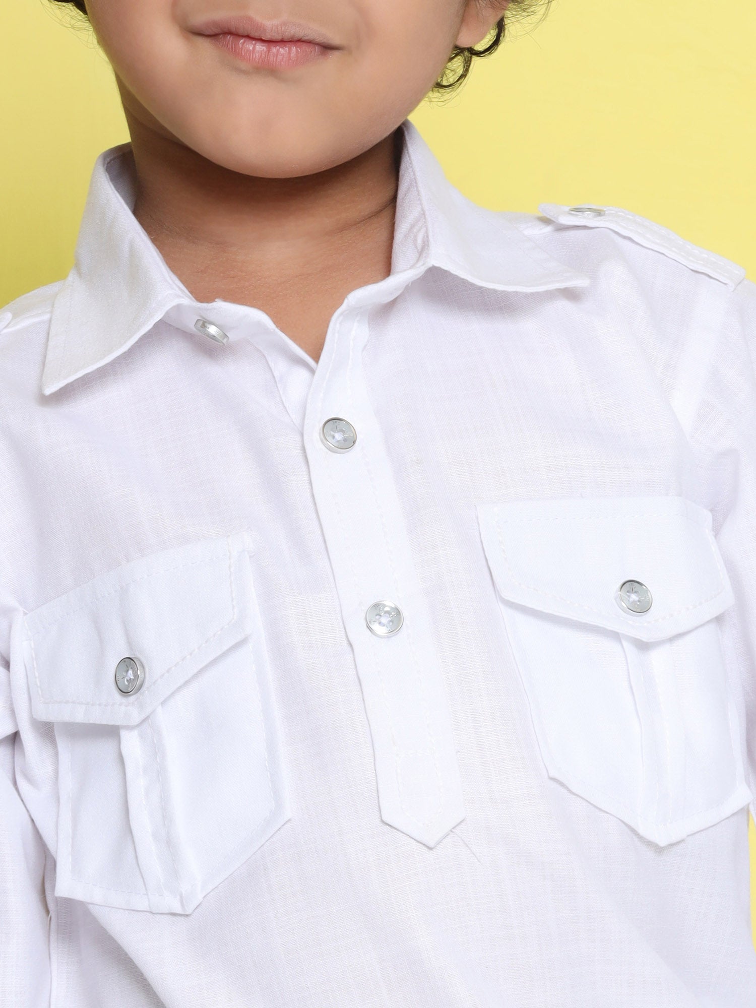 Holi Boys White Solid Cotton Blend Pathani Suit Set for Kids - AJ Dezines