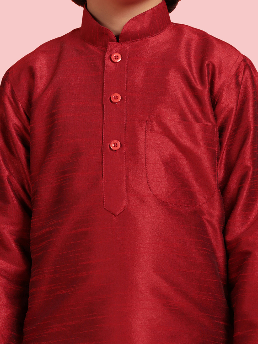 Kids Ethnic Wear Boys Maroon Silk Blend Kurta Pyjama Set - AJ Dezines