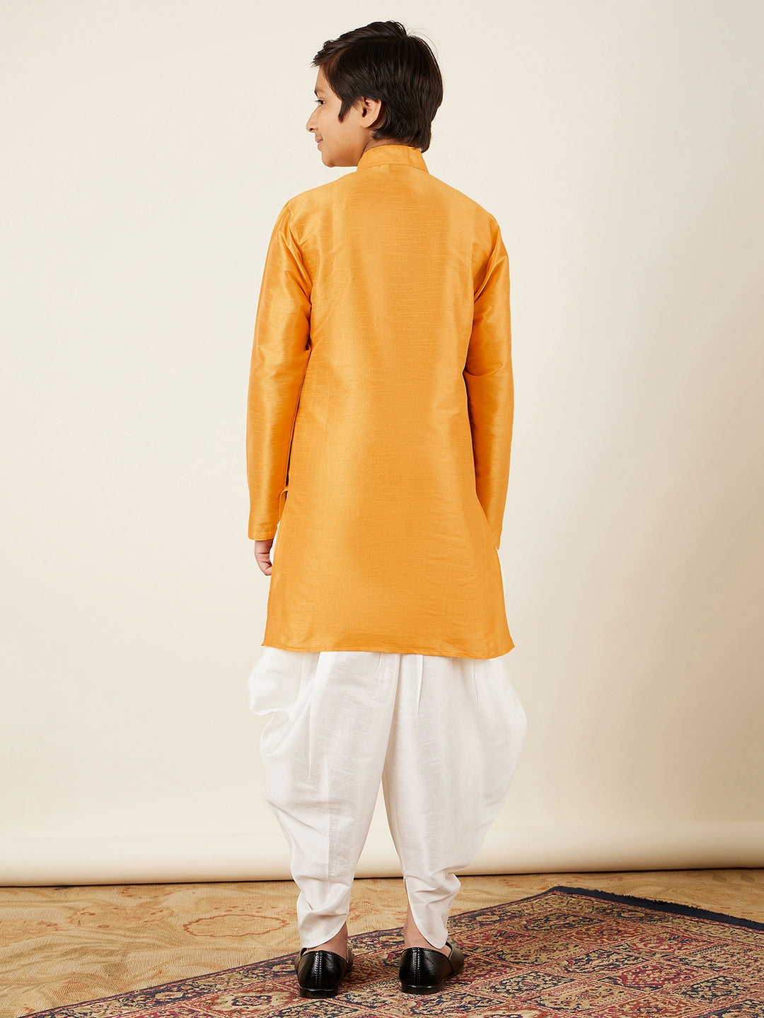 Kids Ethnic Wear Boys Yellow Silk Blend Kurta Pyjama Set - AJ Dezines