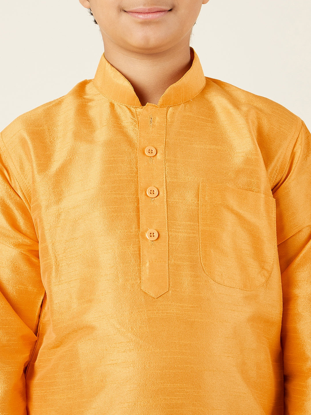 Kids Ethnic Wear Boys Yellow Silk Blend Kurta Pyjama Set - AJ Dezines