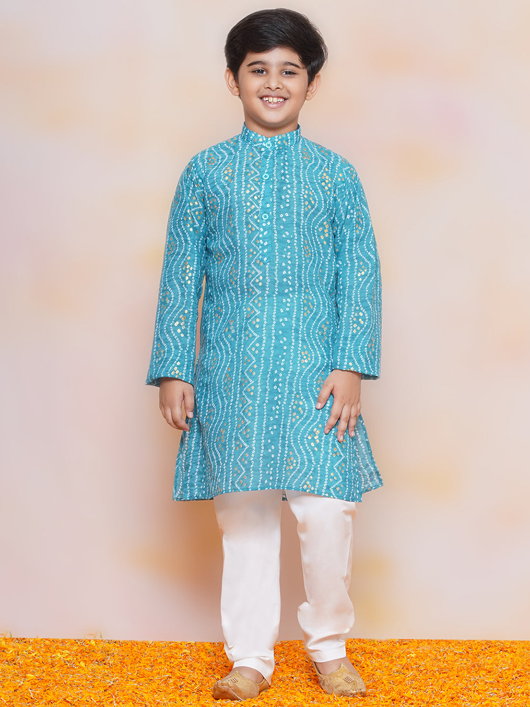 Boys Pure Cotton Kurta Pyjama and Girls Lehenga Sibling Sets-Blue - AJ Dezines