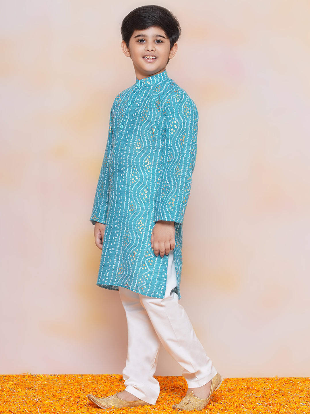 Boys Pure Cotton Kurta Pyjama and Girls Lehenga Sibling Sets-Blue - AJ Dezines