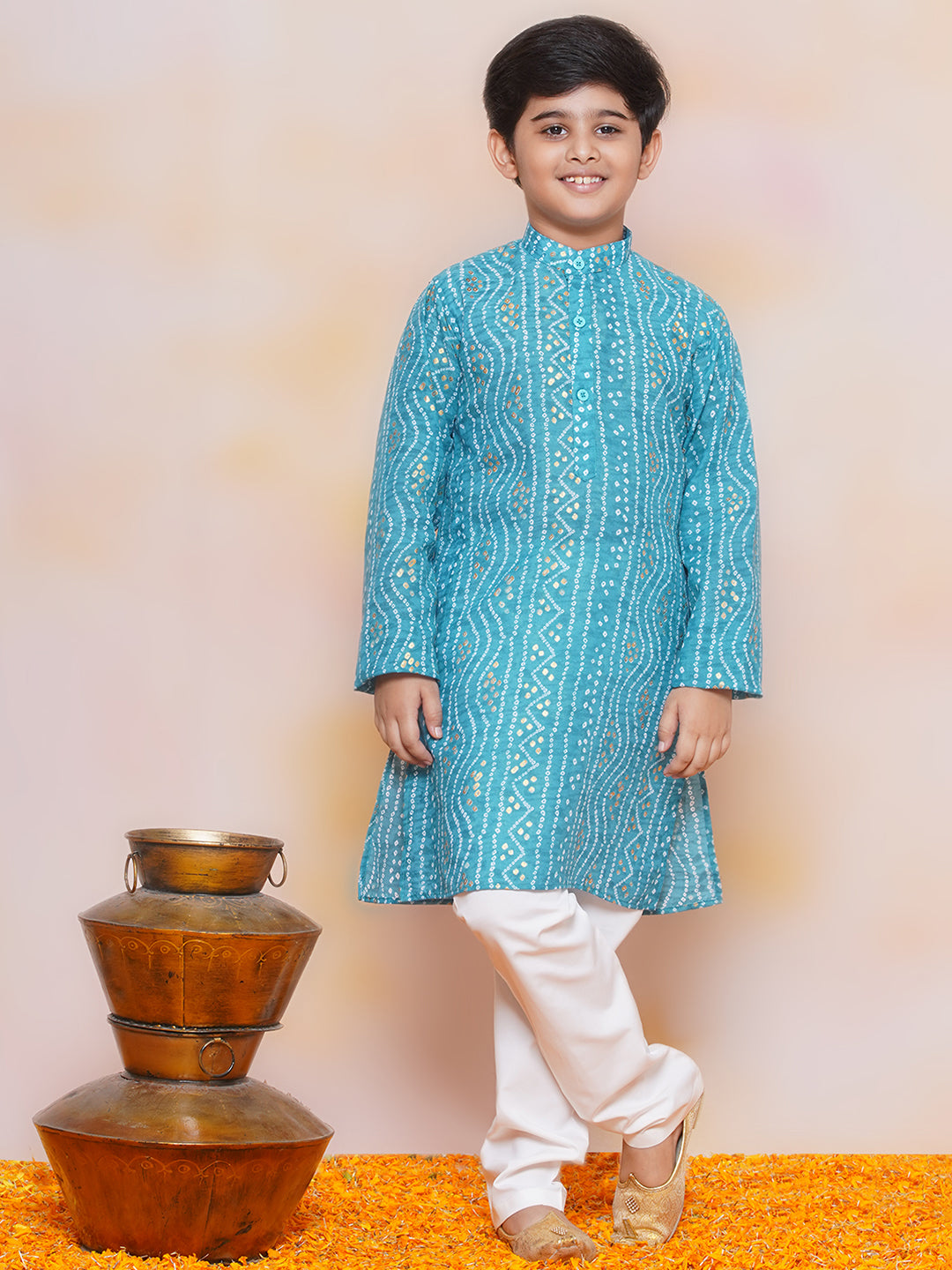 Boys Pure Cotton Kurta Pyjama and Girls Lehenga Sibling Sets-Blue - AJ Dezines