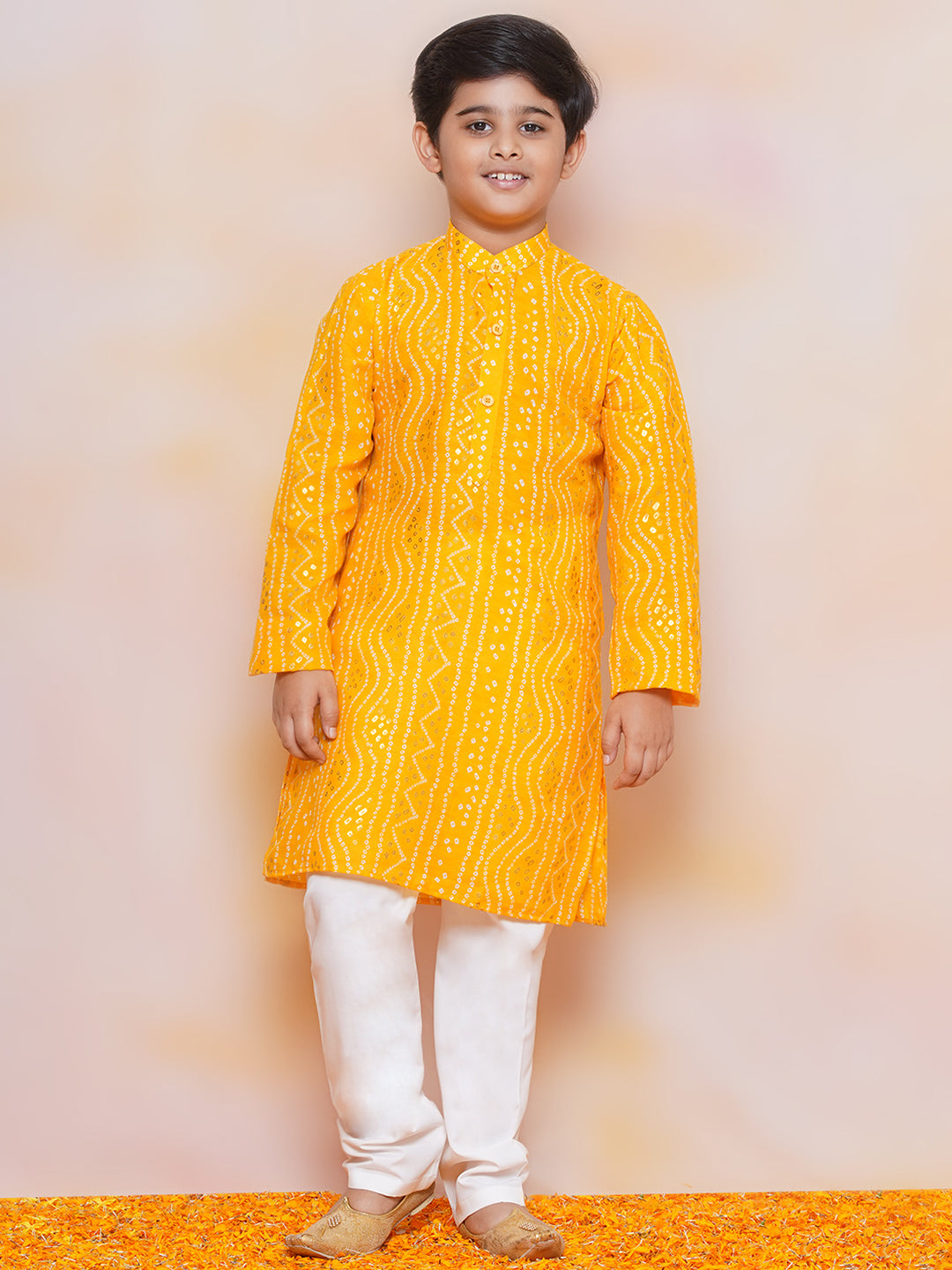 Boys Pure Cotton Kurta Pyjama and Girls Lehenga Sibling Sets-Yellow - AJ Dezines