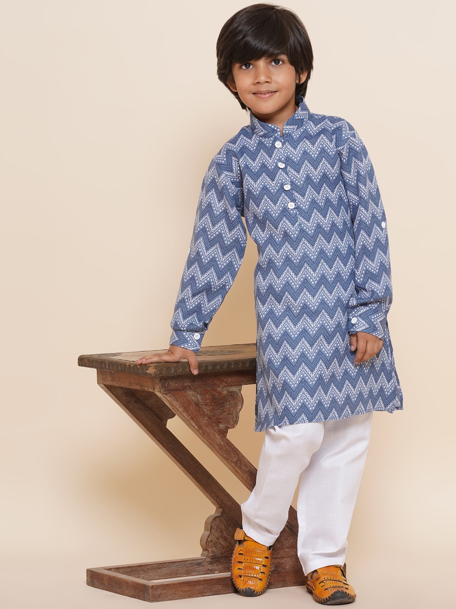 Boys Pure Cotton Kurta Pyjamas and GirlsKurti with Salwar Sibling Sets -Blue - AJ Dezines