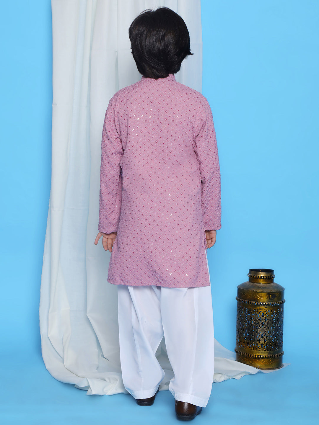LAVENDER Schiffli Full sleeves Embroidered Kurta Pyjama Set for Boys - AJ Dezines