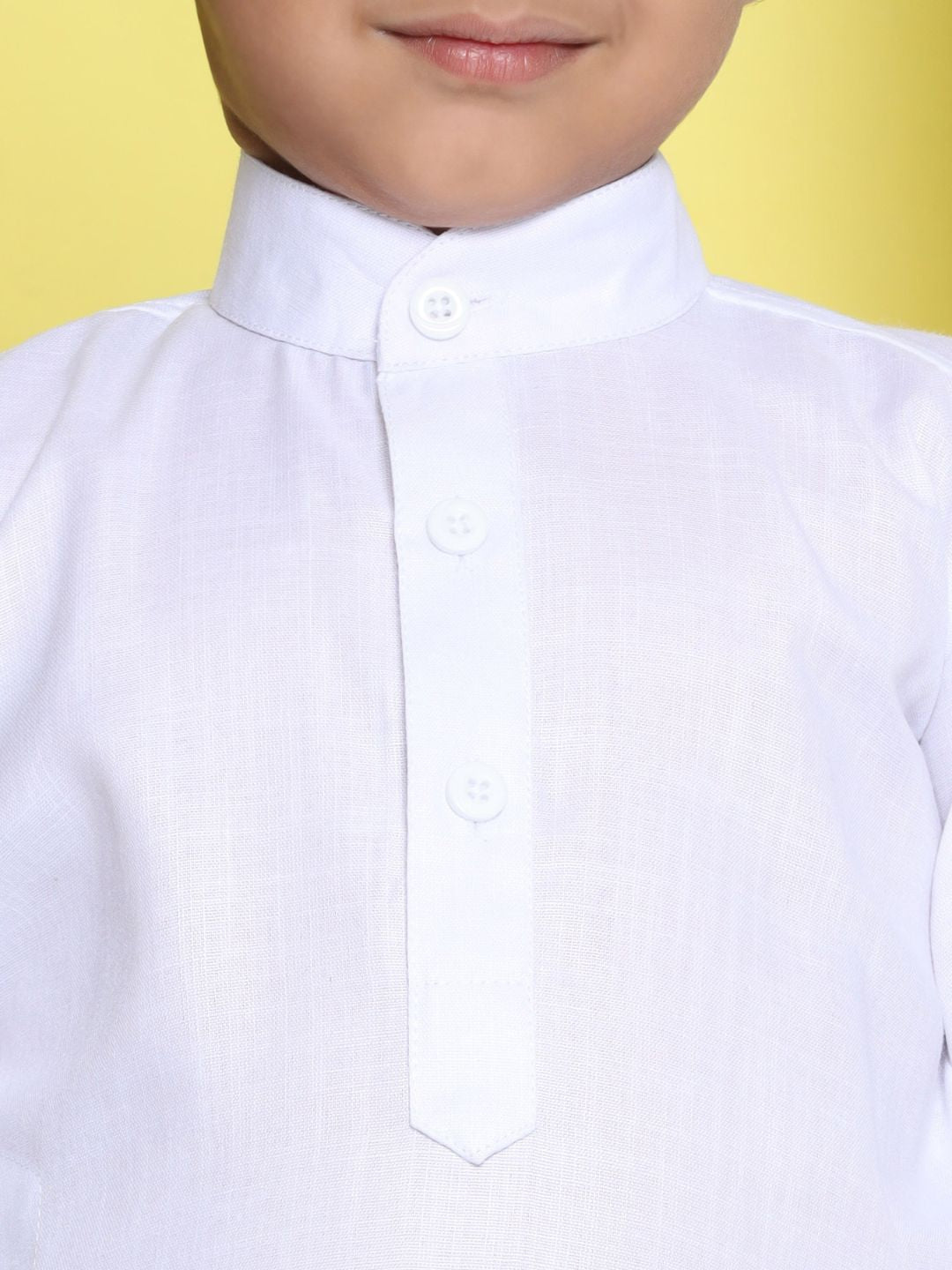 White Solid Pure Cotton Kurta Pyjama With Multicolor Dupatta Set For Boys