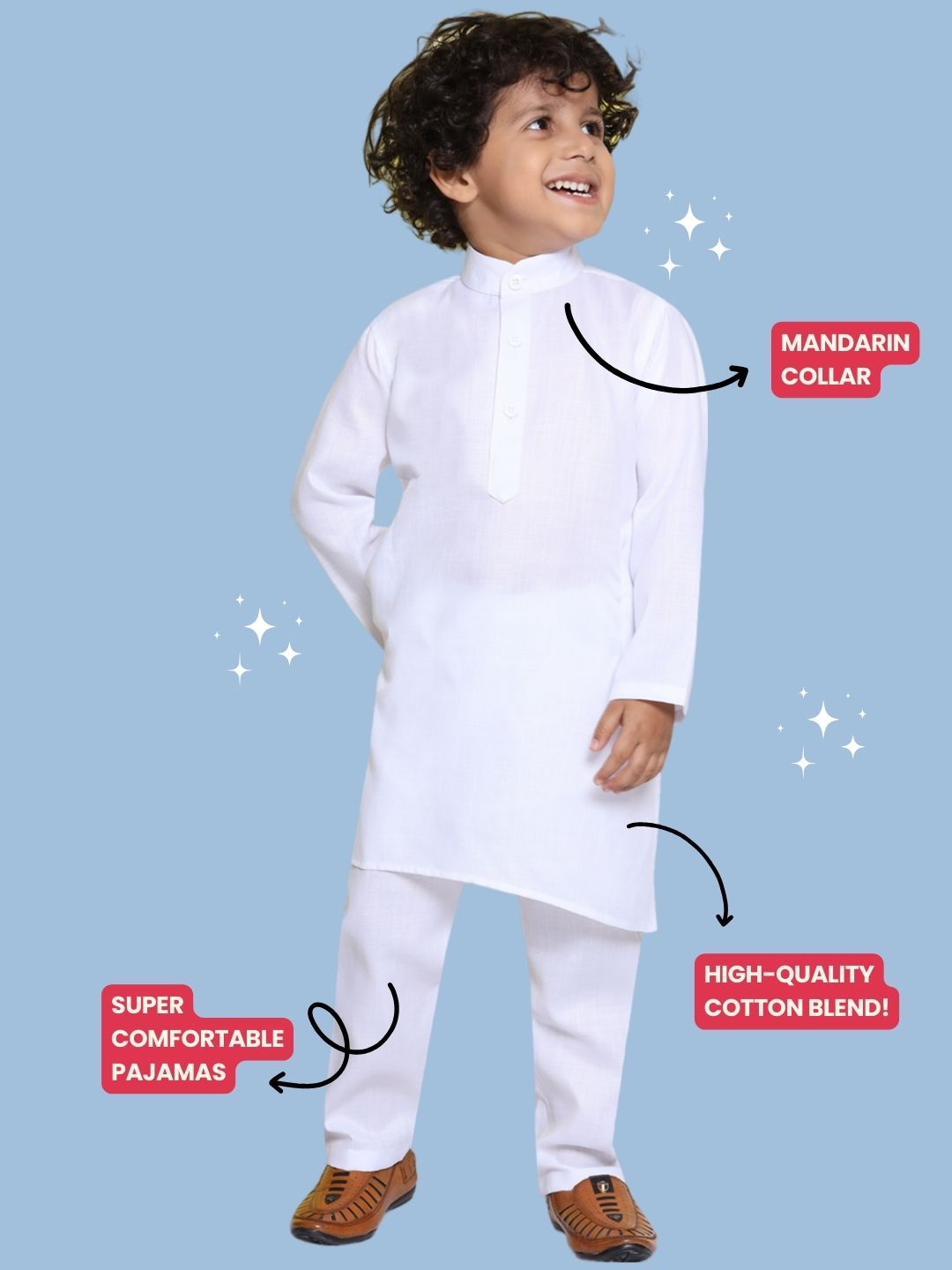 Kids Holi Boys White Solid Cotton Kurta Pyjama Set - AJ Dezines