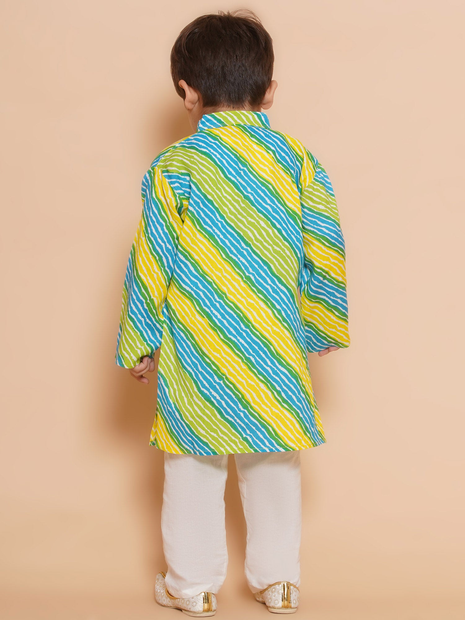 Kids Boys Blue Lehariya Cotton Kurta Pyjama Set - AJ Dezines