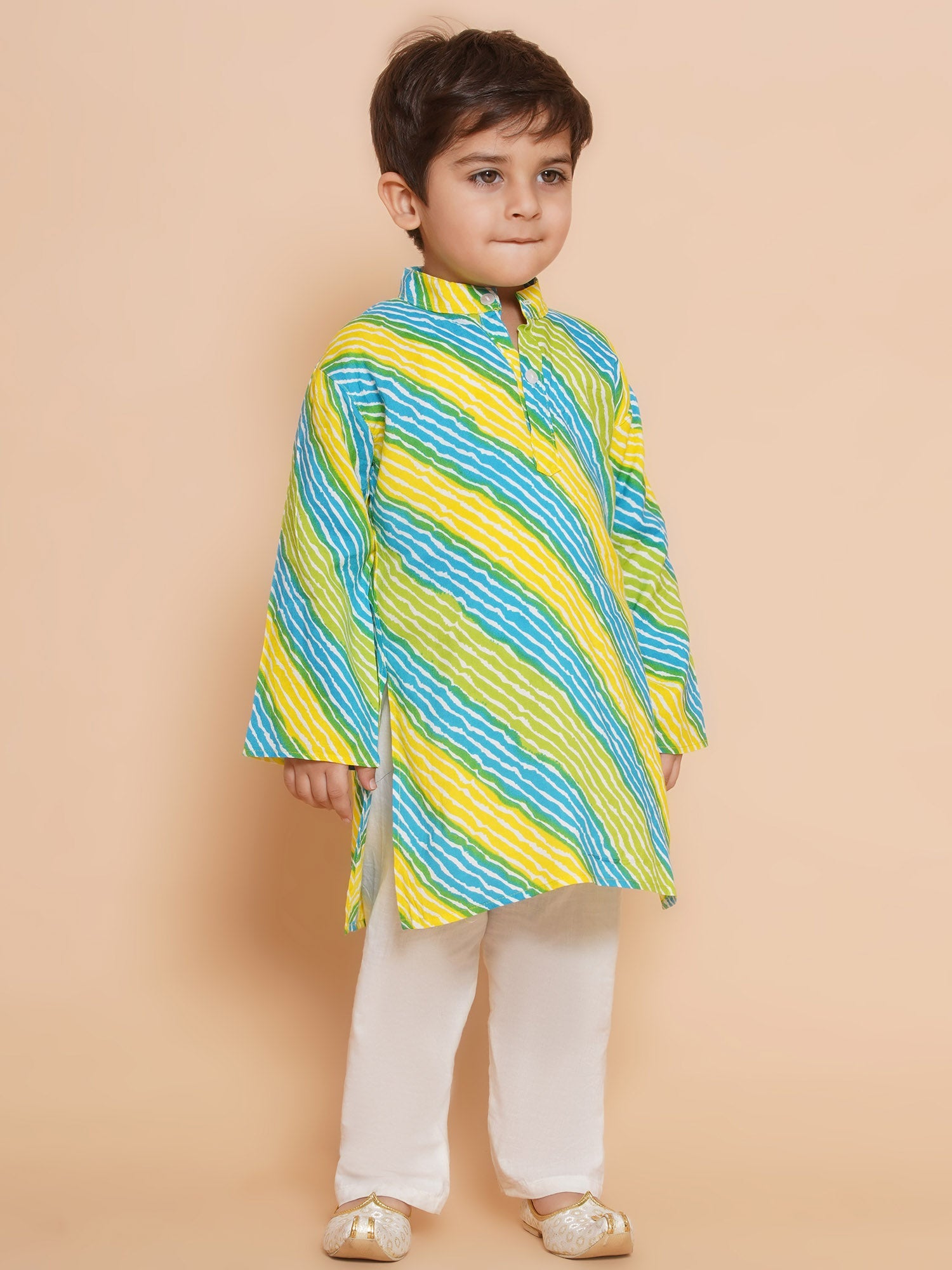 Boys Leheriya Pure Cotton Kurta Pyjamas and Girls Kurta & Sharara Sibling Sets -Blue - AJ Dezines