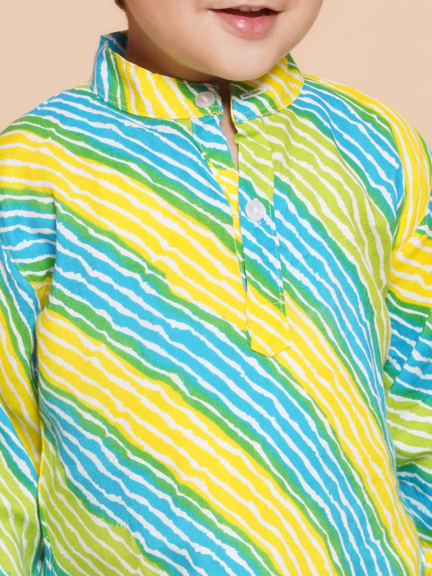 Boys Leheriya Pure Cotton Kurta Pyjamas and Girls Kurta & Sharara Sibling Sets -Blue - AJ Dezines