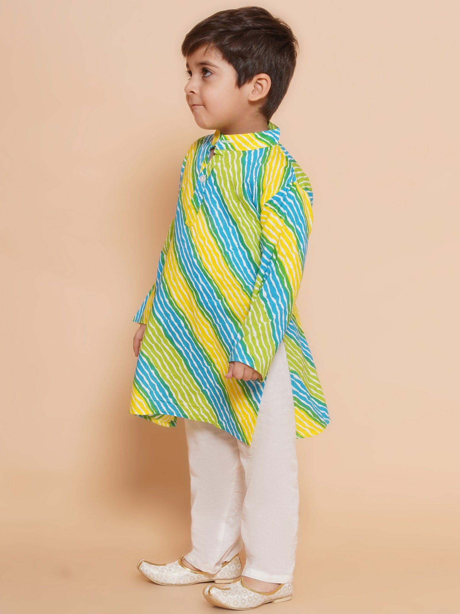 Kids Boys Blue Lehariya Cotton Kurta Pyjama Set - AJ Dezines