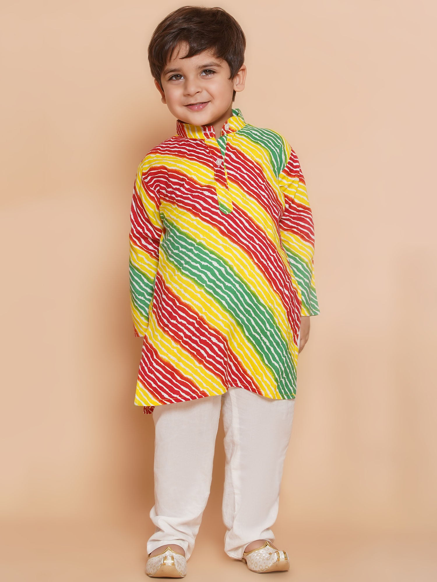 Kids Boys Red Lehariya Cotton Kurta Pyjama Set - AJ Dezines