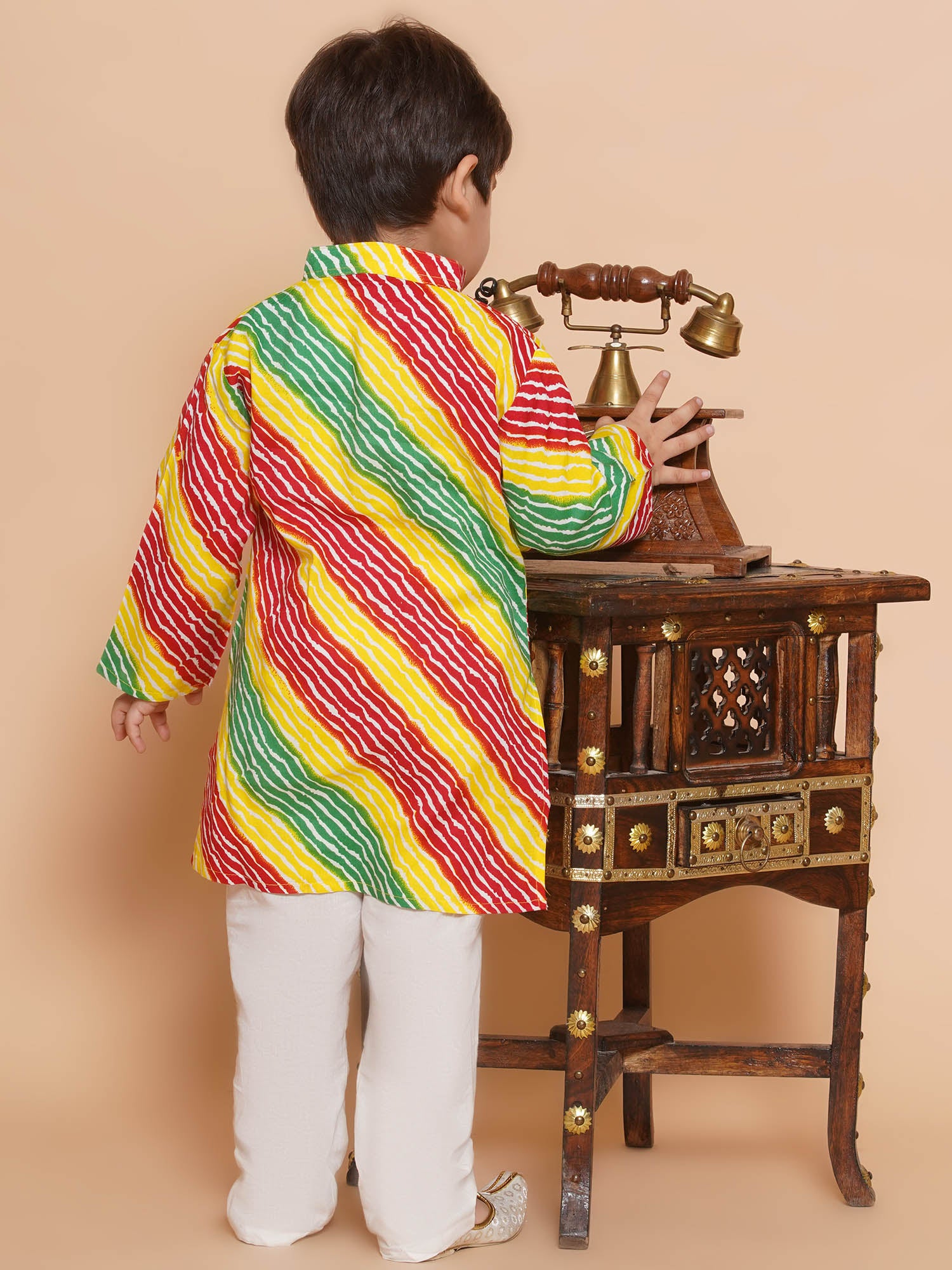 Kids Boys Red Lehariya Cotton Kurta Pyjama Set - AJ Dezines