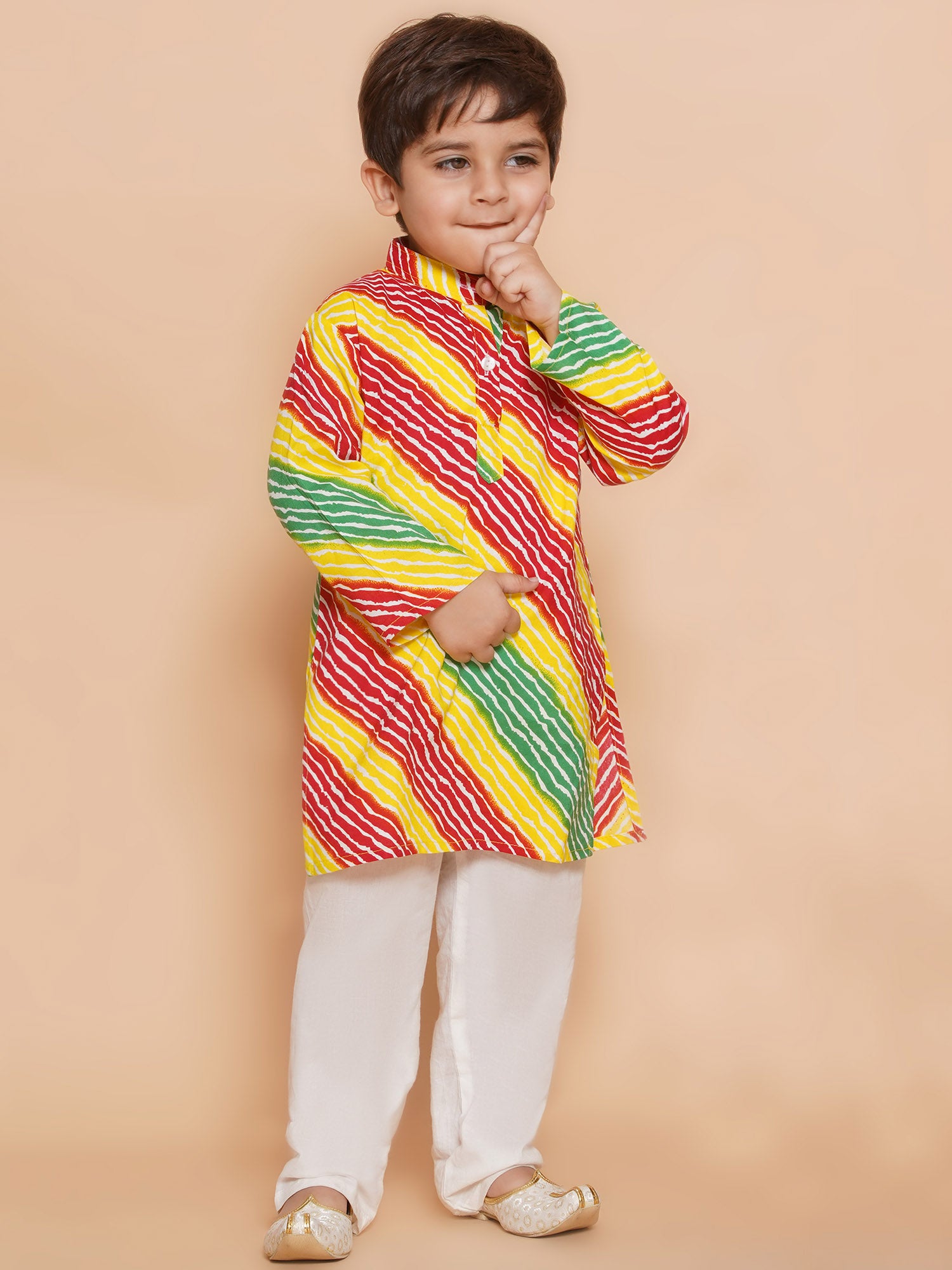 Kids Boys Red Lehariya Cotton Kurta Pyjama Set - AJ Dezines