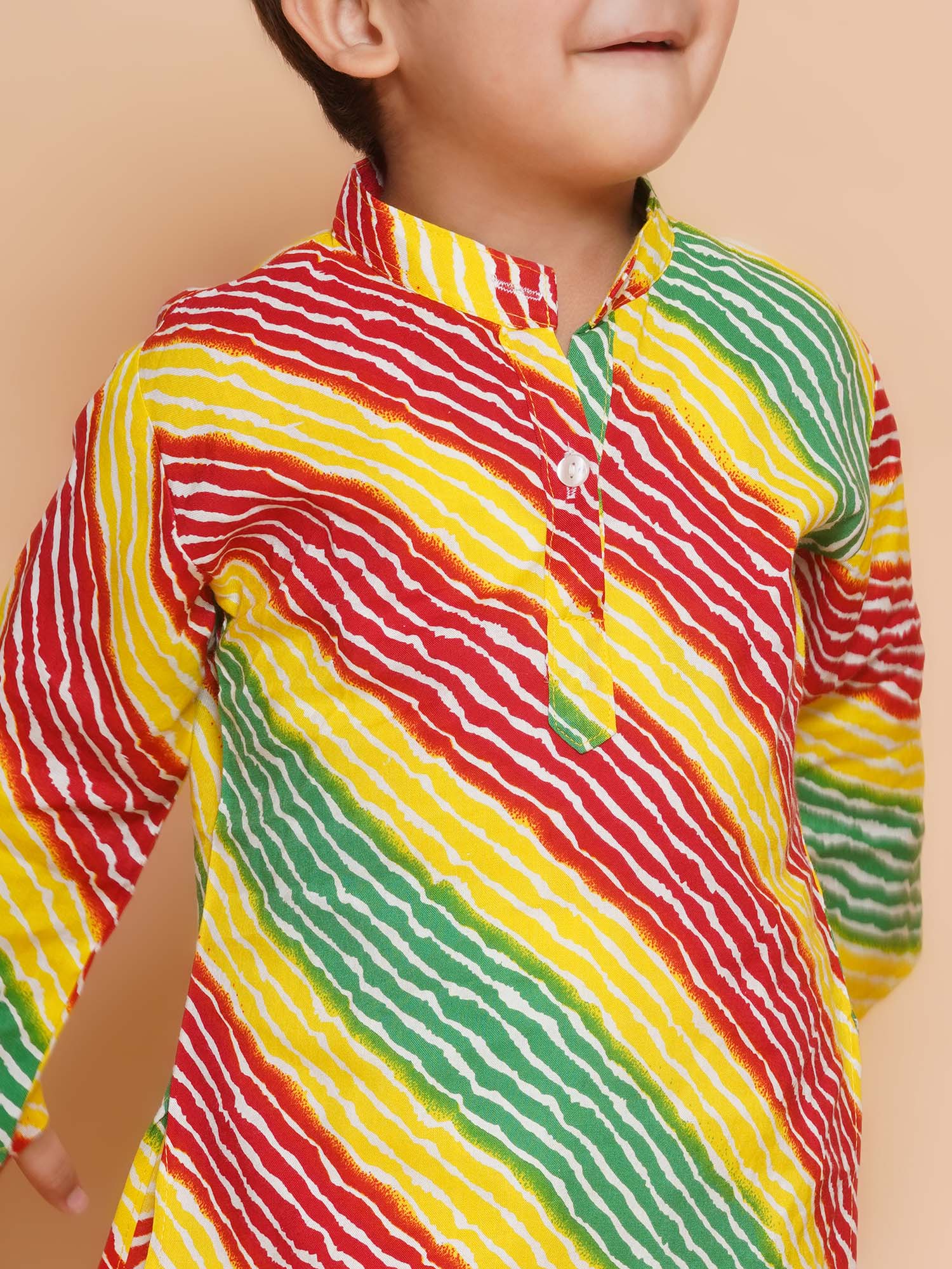 Boys Leheriya Pure Cotton Kurta Pyjamas and Girls Kurta & Sharara Sibling Sets -Red - AJ Dezines