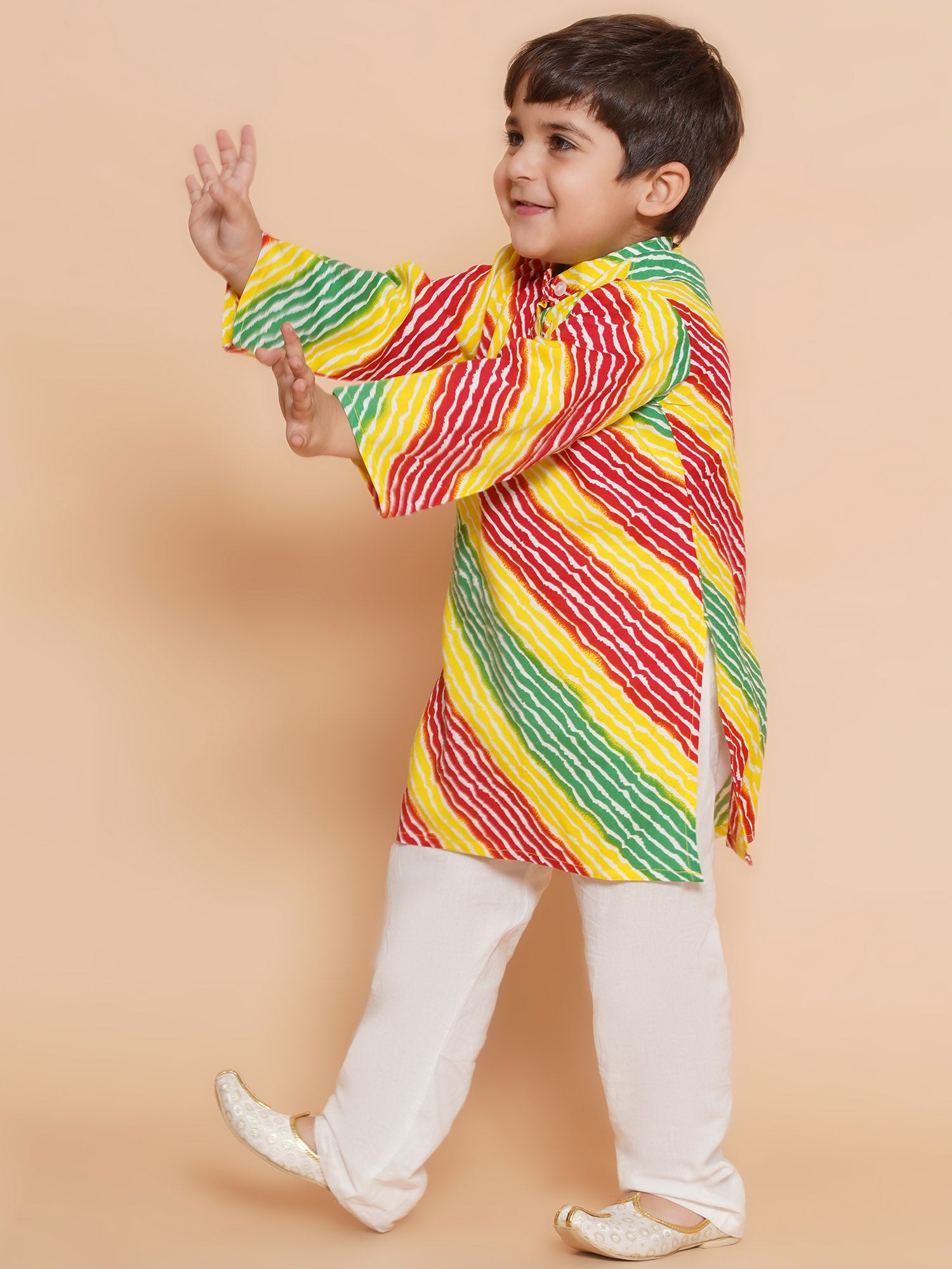 Kids Boys Red Lehariya Cotton Kurta Pyjama Set - AJ Dezines