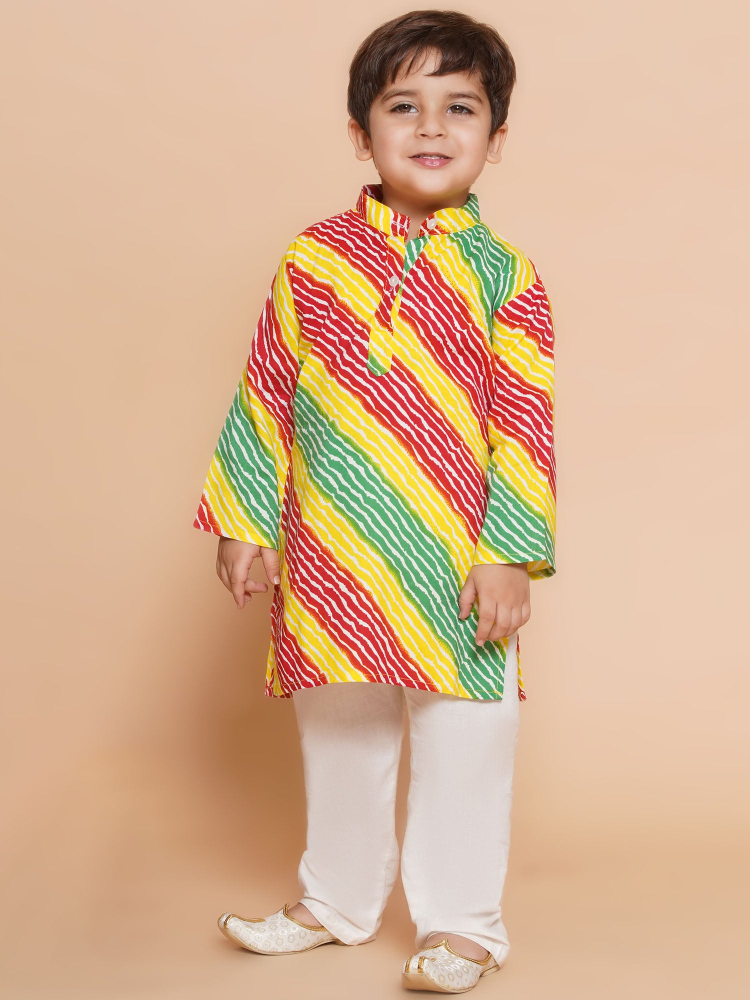 Kids Boys Red Lehariya Cotton Kurta Pyjama Set - AJ Dezines