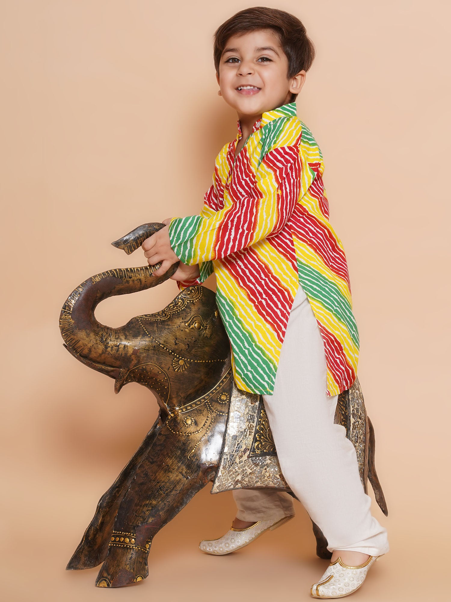 Boys Leheriya Pure Cotton Kurta Pyjamas and Girls Kurta & Sharara Sibling Sets -Red - AJ Dezines