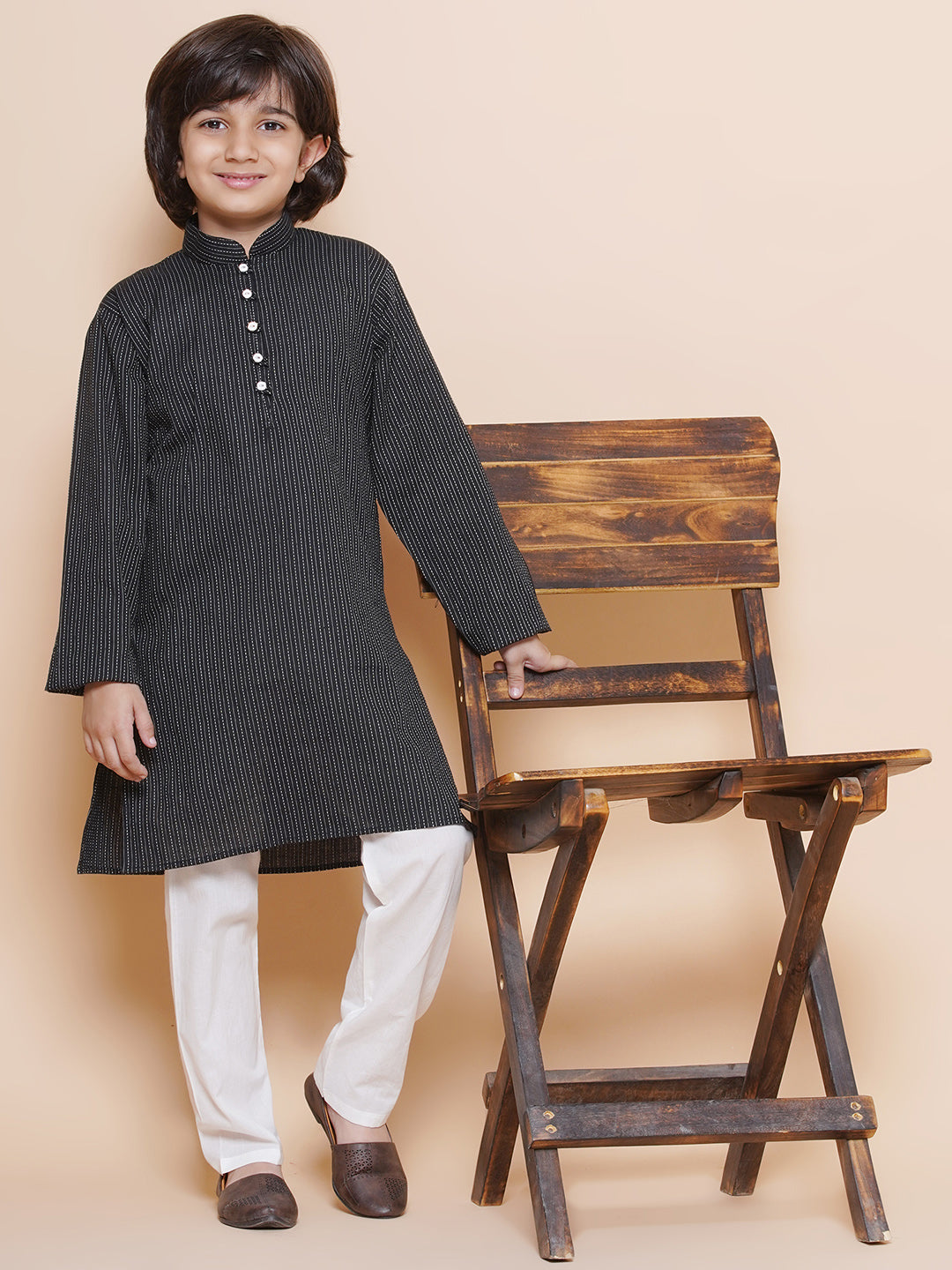 Boys Pure Cotton Kurta Pyjamas and Girls Kurta With Dhoti Pants-Sibling Sets -Black - AJ Dezines