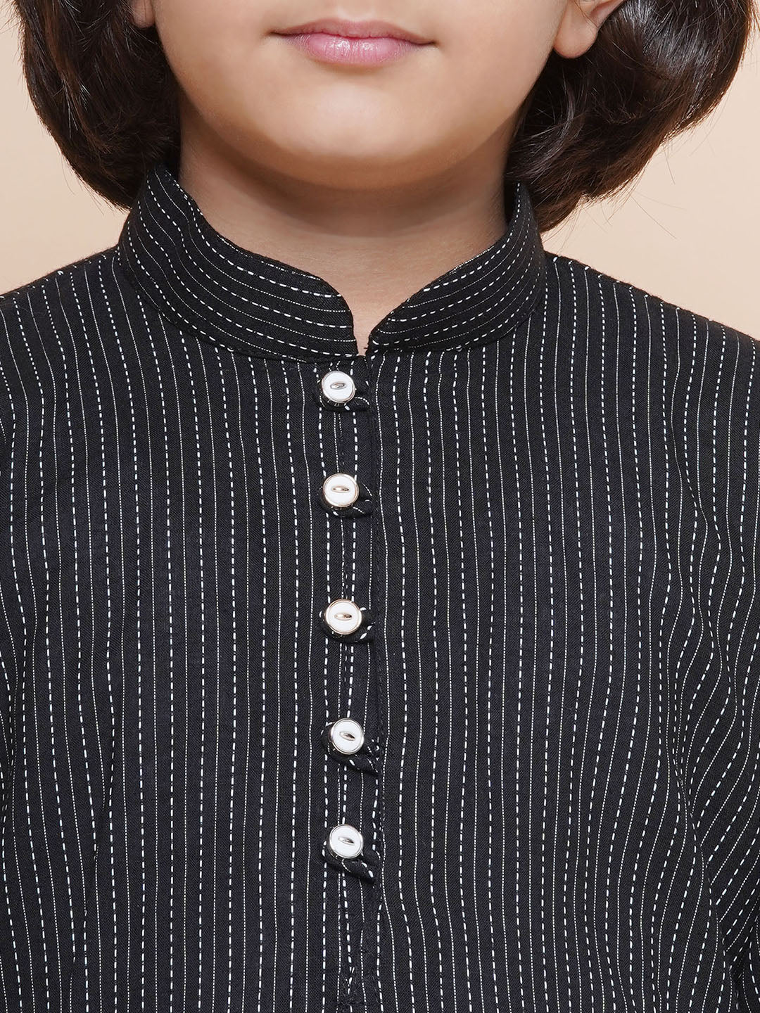 Boys Pure Cotton Kurta Pyjamas and Girls Kurta With Dhoti Pants-Sibling Sets -Black - AJ Dezines