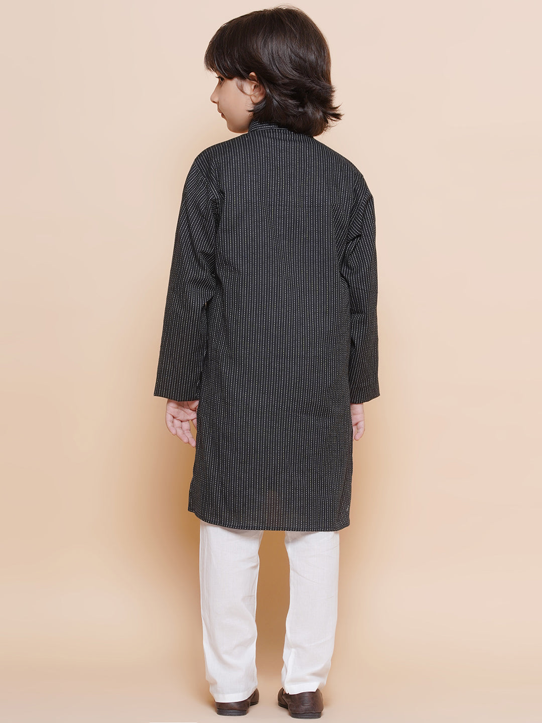 Kids Boys Black Chikankari Cotton Kurta Pyjama Set - AJ Dezines