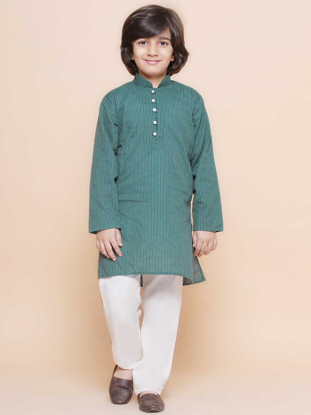 Boys Pure Cotton Kurta Pyjamas and Girls Kurta With Dhoti Pants-Sibling Sets -Green - AJ Dezines