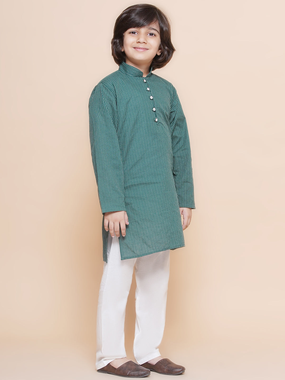 Kids Boys Green Chikankari Cotton Kurta Pyjama Set - AJ Dezines