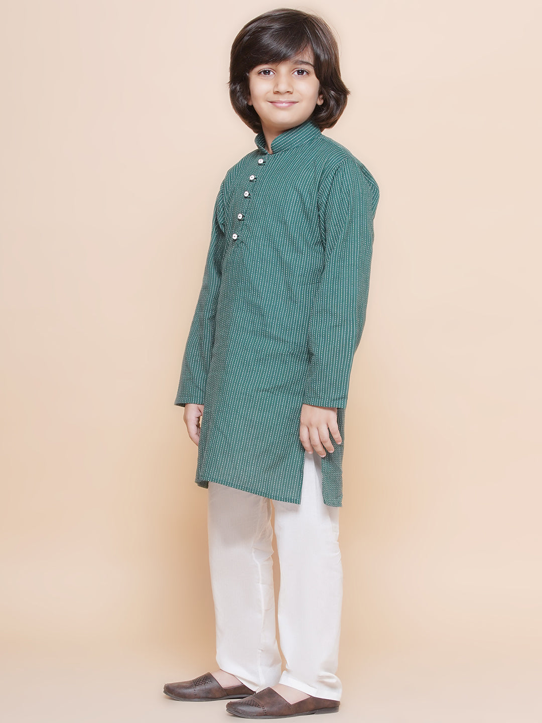 Boys Pure Cotton Kurta Pyjamas and Girls Kurta With Dhoti Pants-Sibling Sets -Green - AJ Dezines
