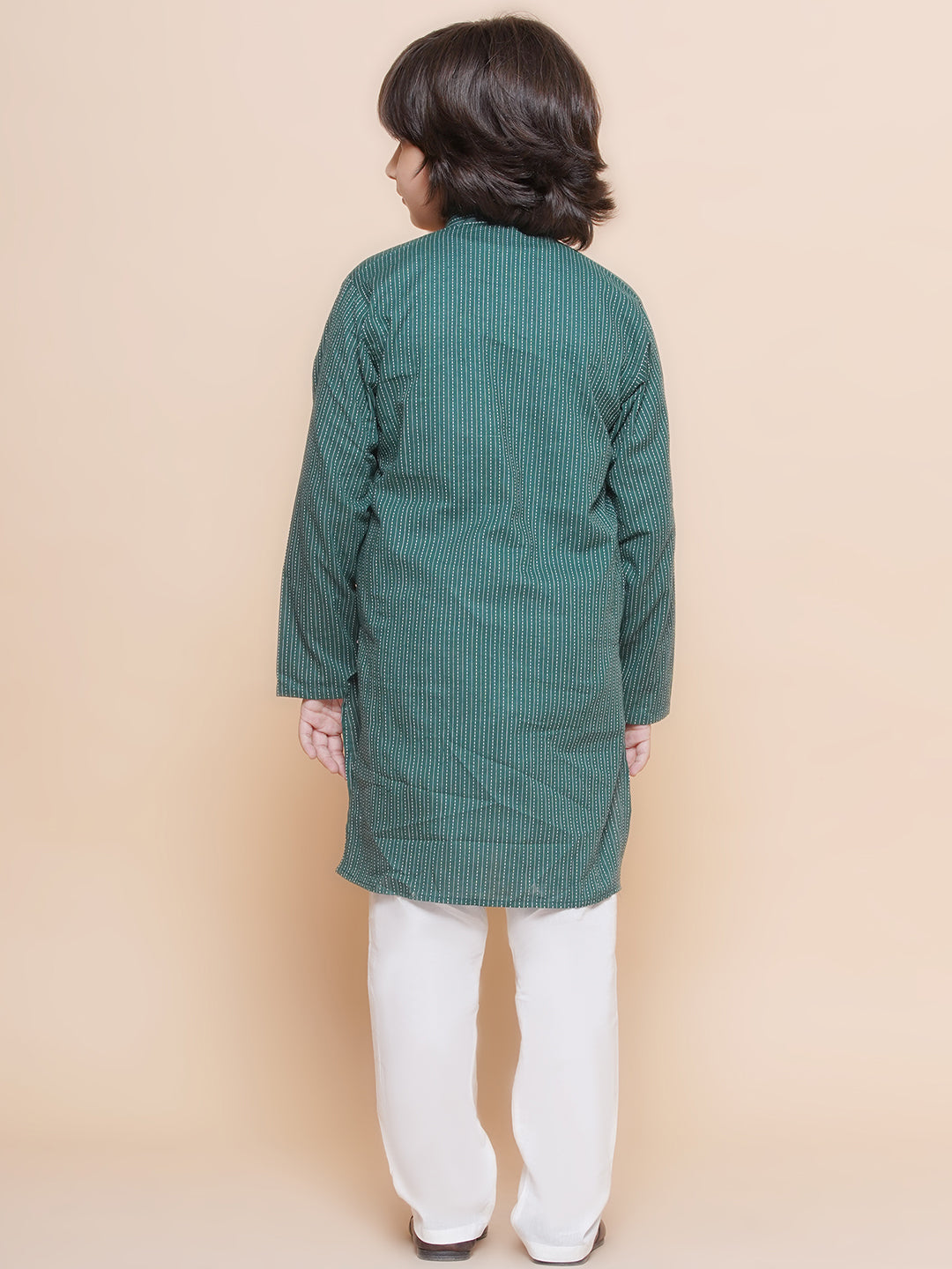 Kids Boys Green Chikankari Cotton Kurta Pyjama Set - AJ Dezines