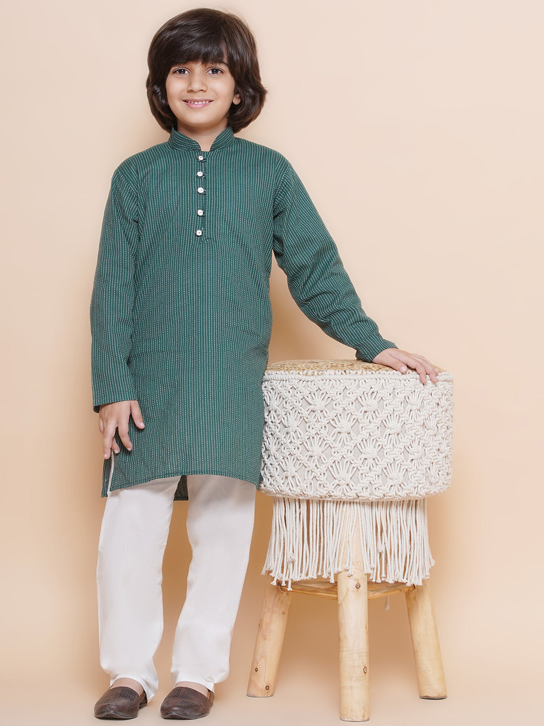 Boys Pure Cotton Kurta Pyjamas and Girls Kurta With Dhoti Pants-Sibling Sets -Green - AJ Dezines