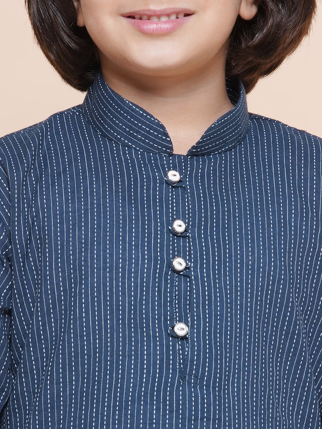 Boys Striped Pure Cotton Kurta Pyjamas & Girls Kurta Dhoti Pants-Sibling Sets -BLUE - AJ Dezines
