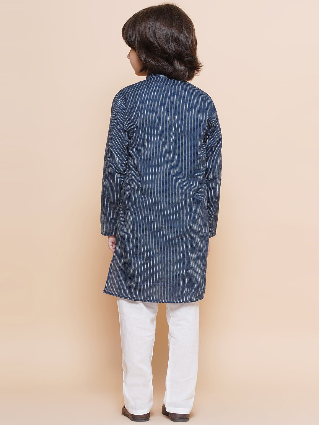 Boys Striped Pure Cotton Kurta Pyjamas & Girls Kurta Dhoti Pants-Sibling Sets -BLUE - AJ Dezines