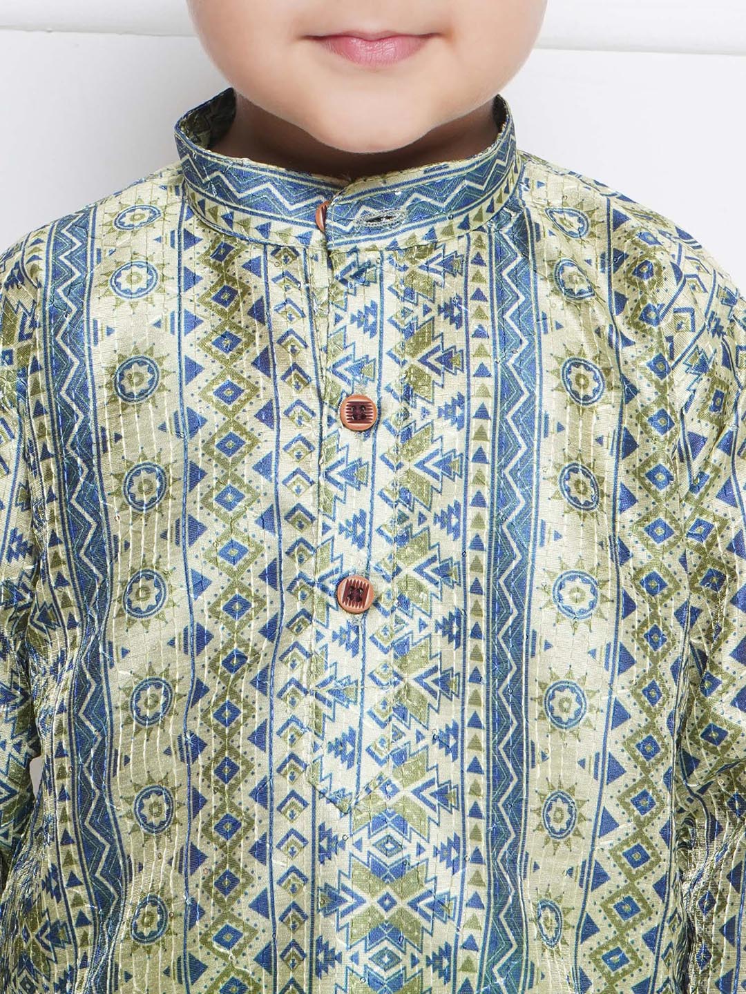 Kids Boys Green Printed Cotton Kurta Pyjama Set - AJ Dezines