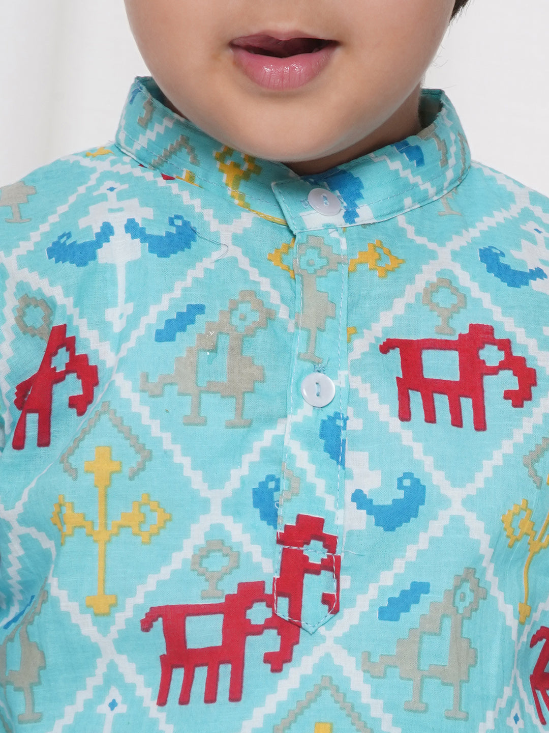 Kids Boys Grey Animal Print Cotton Kurta Pyjama Set - AJ Dezines