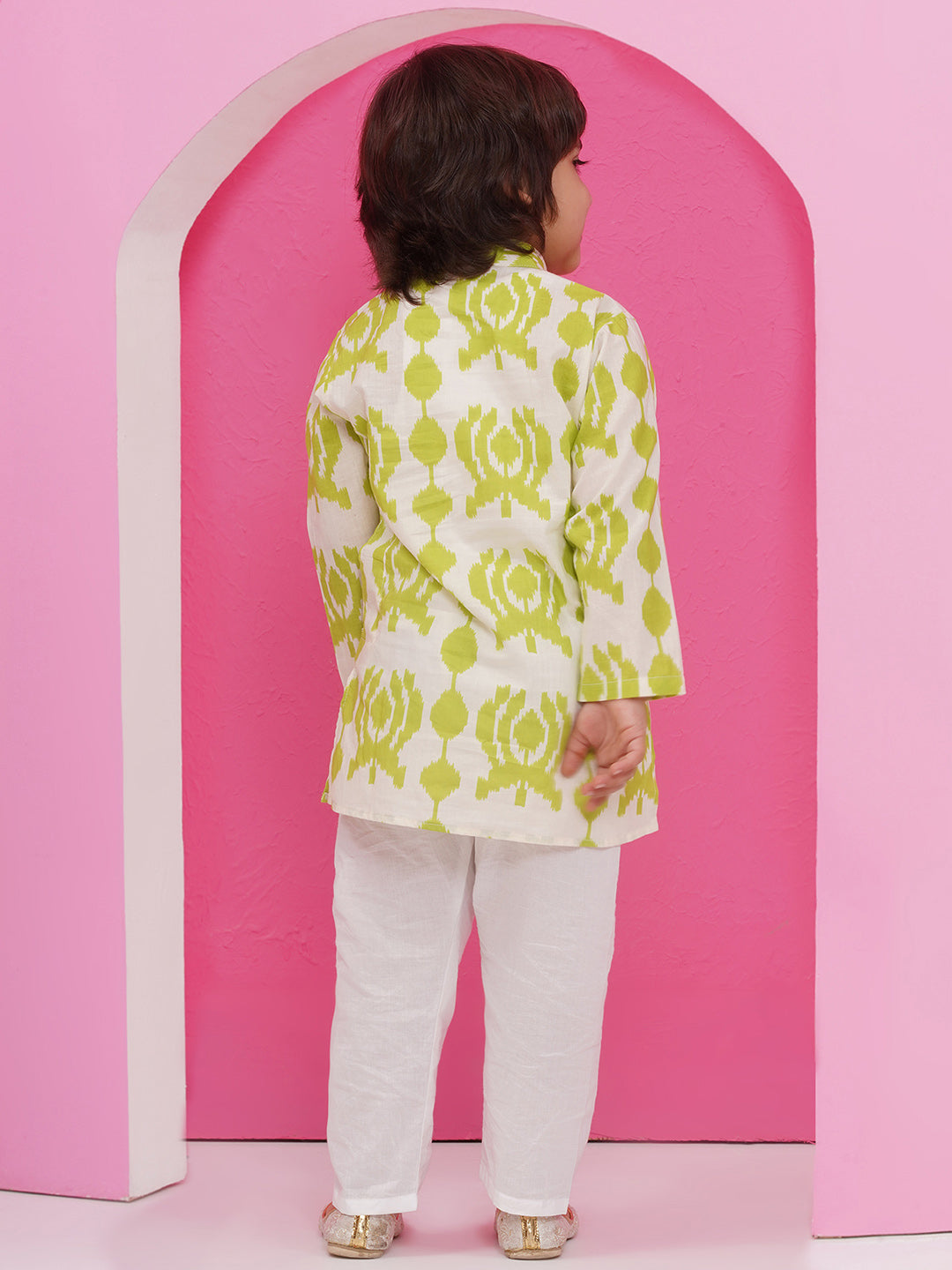 GREEN Pure Cotton Full sleeves Printed Kurta Pyjama Set for Boys - AJ Dezines