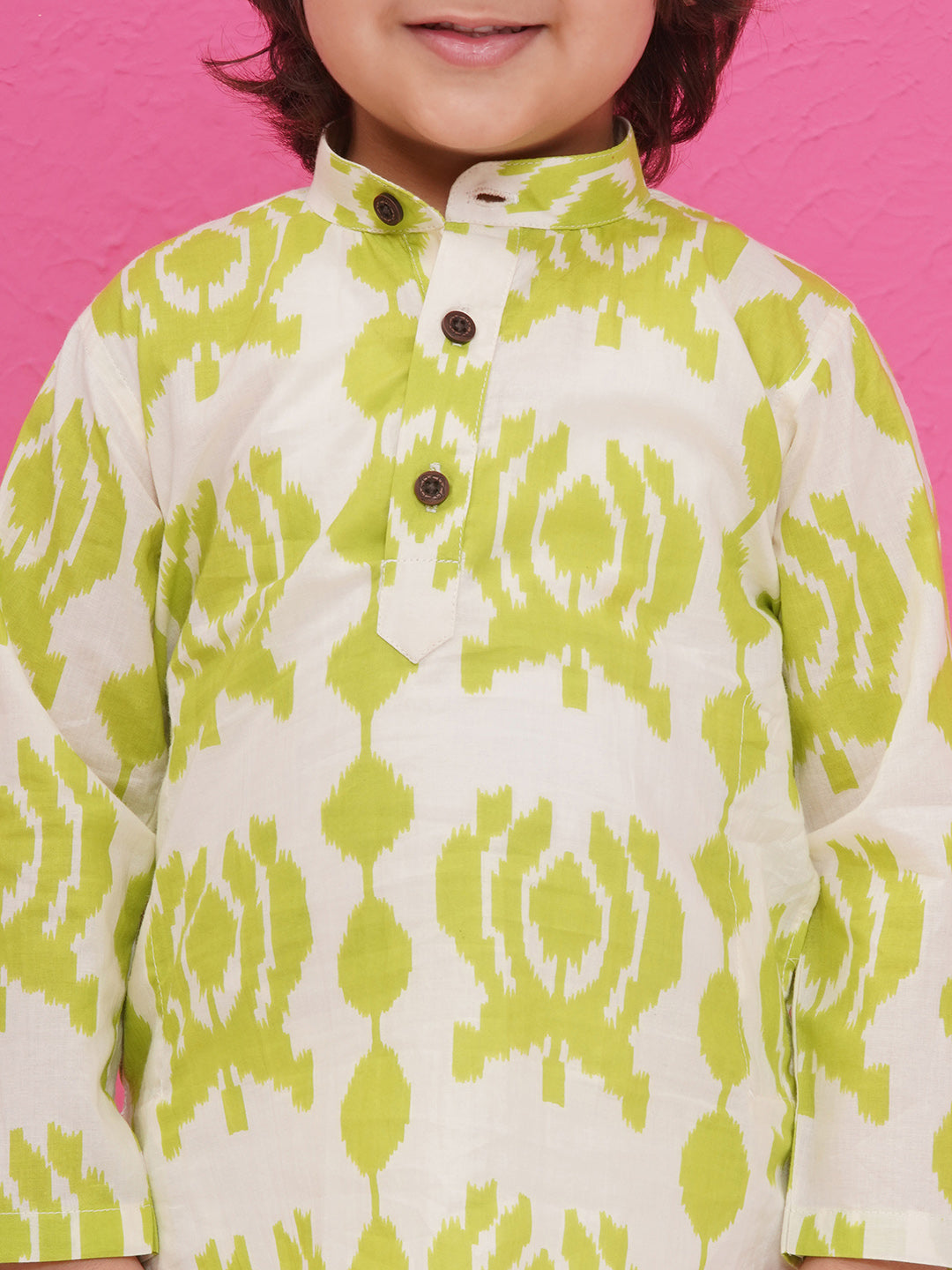 GREEN Pure Cotton Full sleeves Printed Kurta Pyjama Set for Boys - AJ Dezines