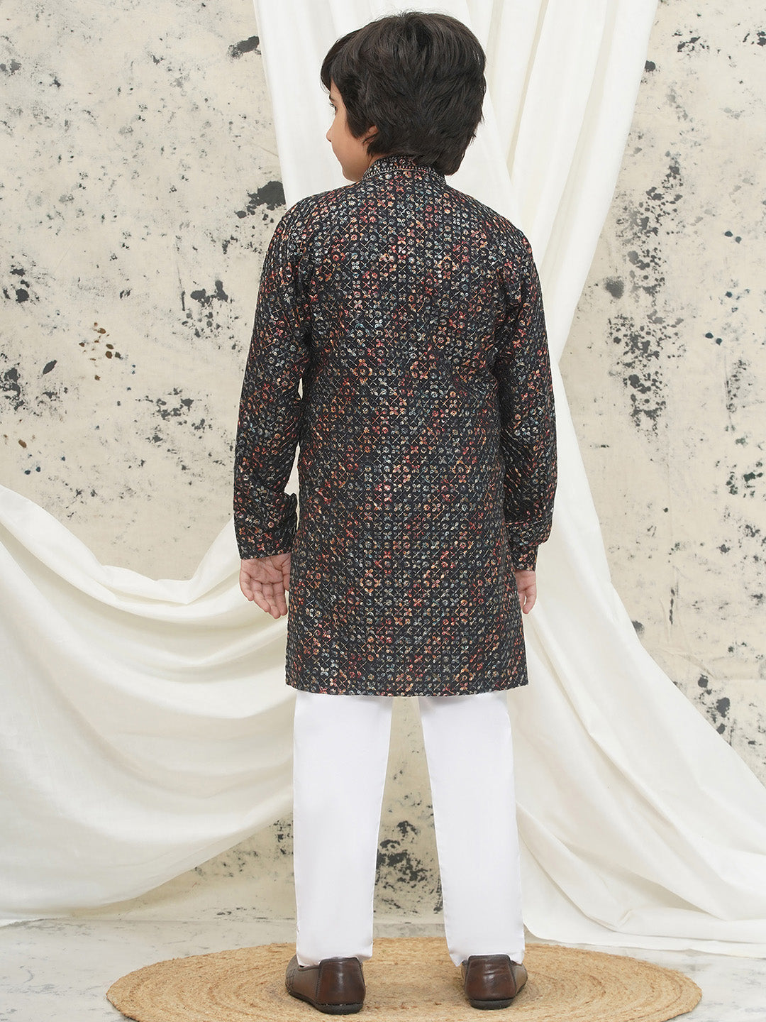 Green Full sleeves Sequenced Cotton Blend Kurta Pyjama For Boys - AJ Dezines
