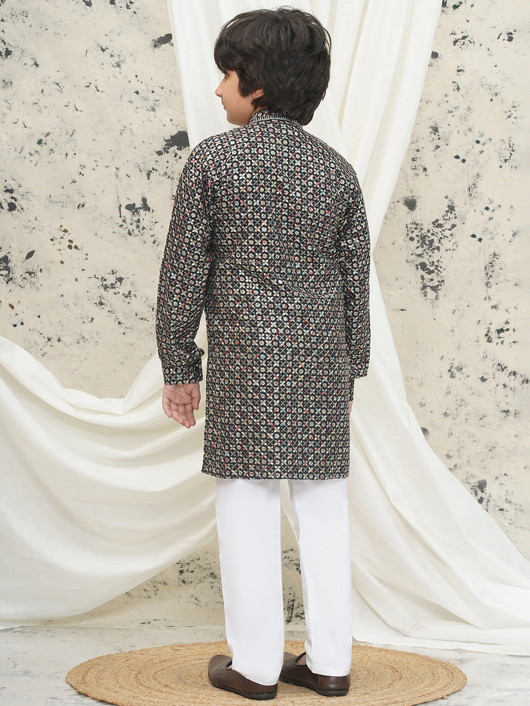 Multi Full sleeves Sequenced Cotton Blend Kurta Pyjama For Boys - AJ Dezines