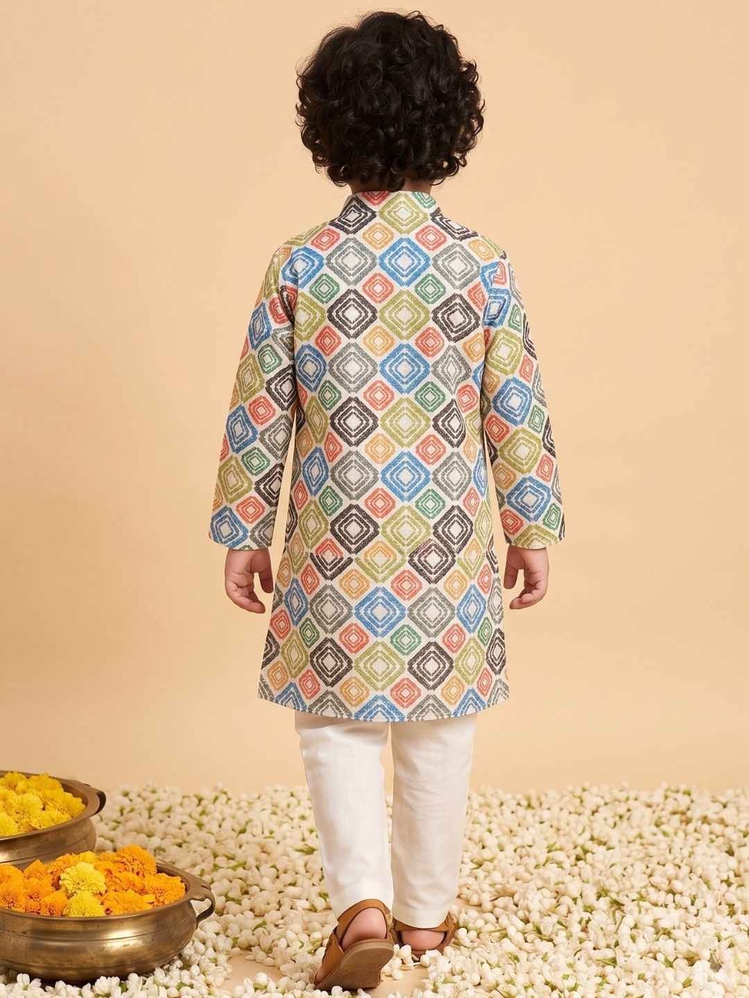 Multi Color Silk Blend Full Sleeves Printed Kurta Pyjama Set