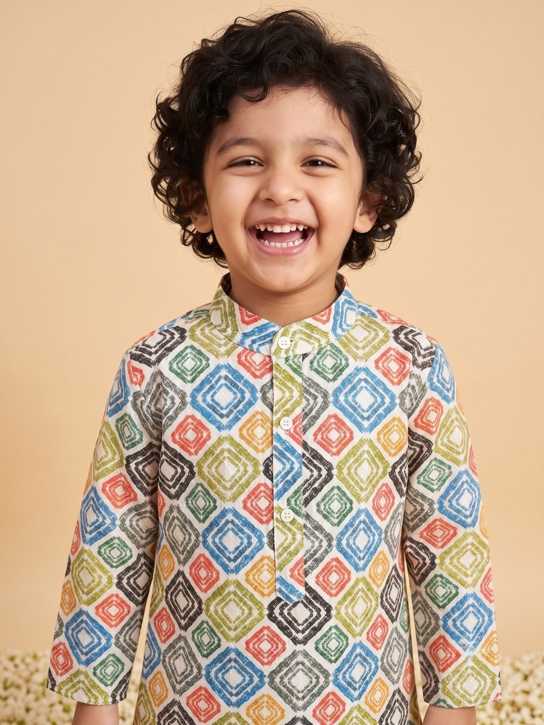 Multi Color Silk Blend Full Sleeves Printed Kurta Pyjama Set