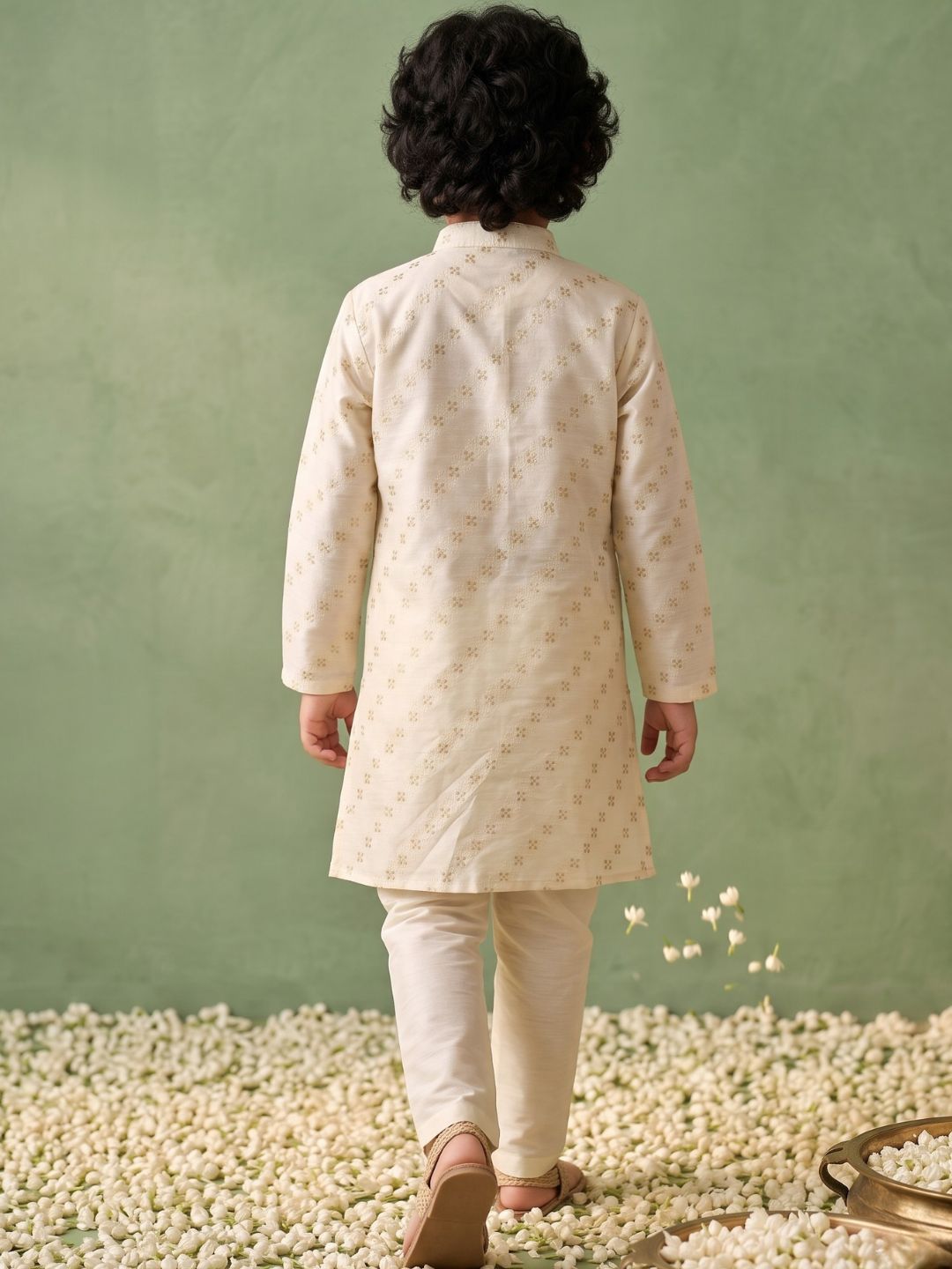 White Silk Blend Full Sleeves Embroidered Kurta Pyjama Set