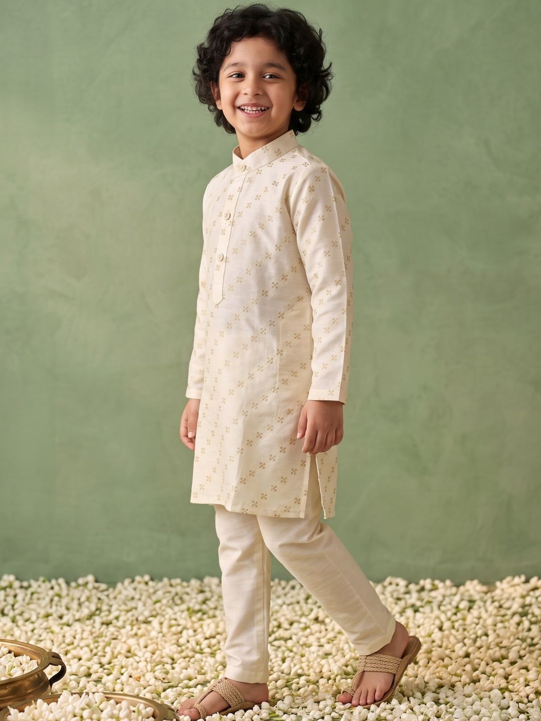 White Silk Blend Full Sleeves Embroidered Kurta Pyjama Set