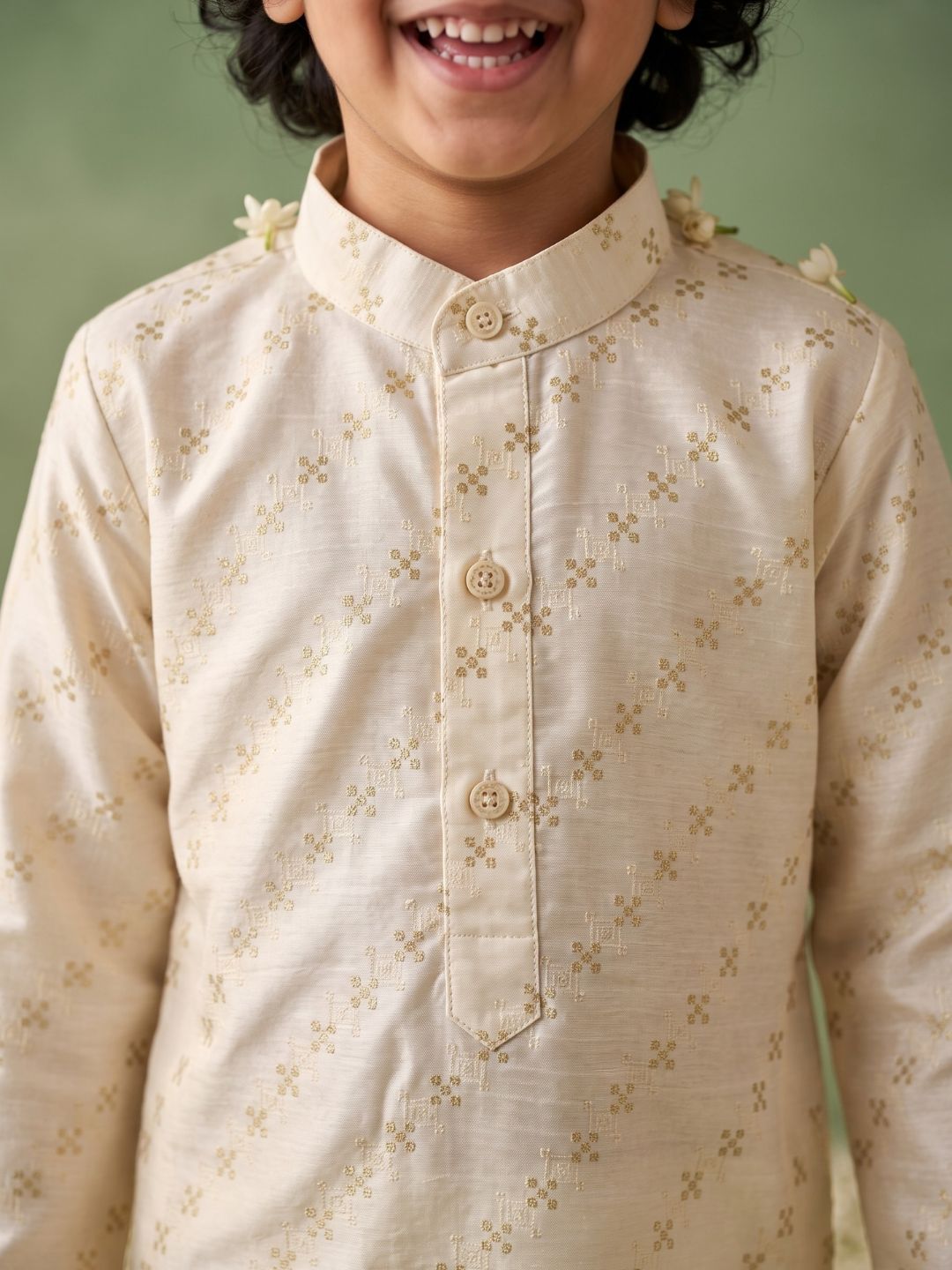 White Silk Blend Full Sleeves Embroidered Kurta Pyjama Set