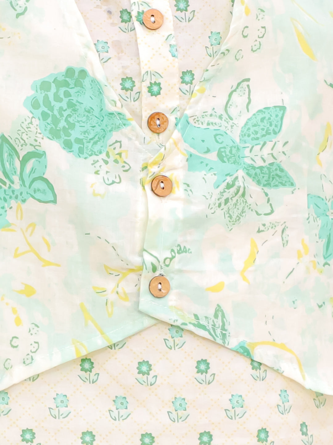 Boys Green Cotton Full sleeves Floral Print Kurta Pyjama Set and Green Cotton Sleeveless Floral Printed Girls Sibling Set - AJ Dezines