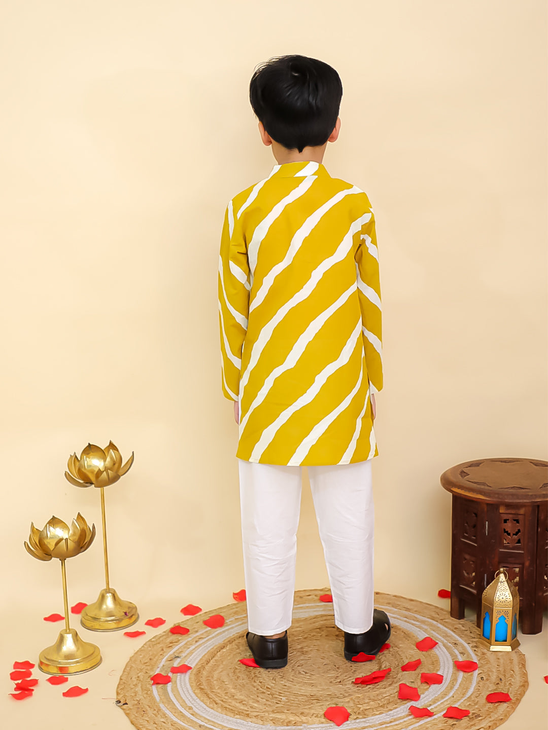 Mustard Cotton Full sleeves Leheriya Print Kurta Pyjama Set - AJ Dezines