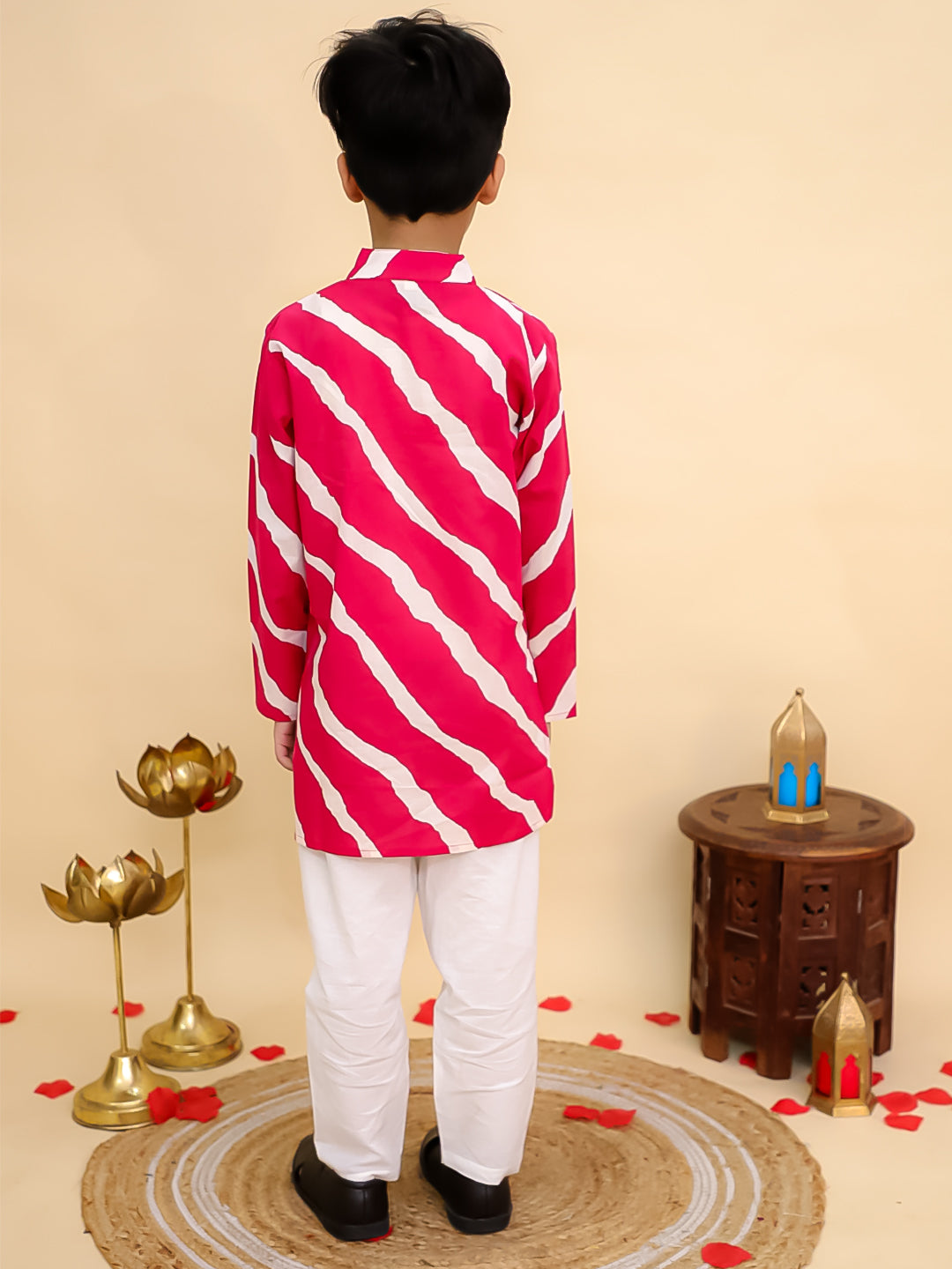Pink Cotton Full sleeves Leheriya Print Kurta Pyjama Set - AJ Dezines
